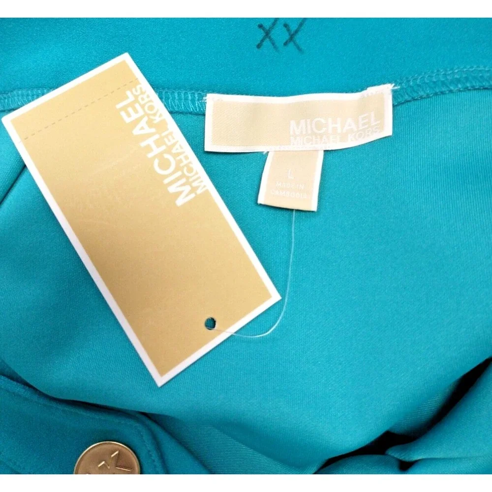 Michael Kors Teal Mini Pencil Skirt Size L NWT Classic Tailored